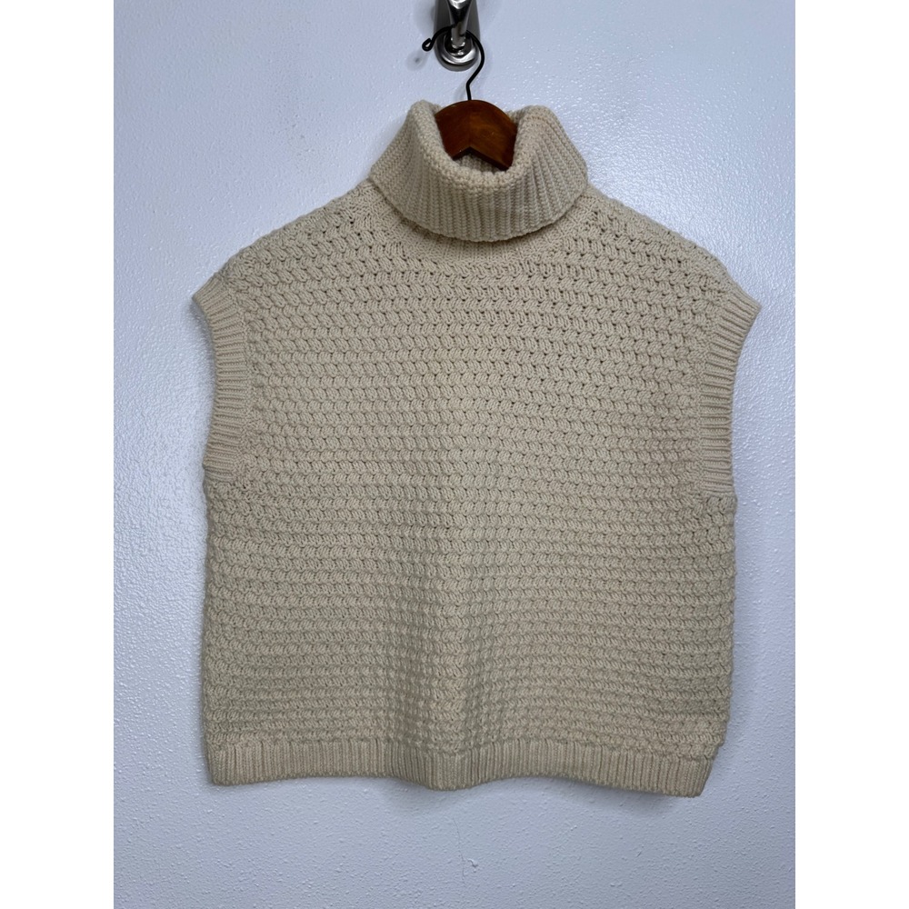 Madewell Womens Cream Honeycomb Stitch‎ Turtleneck Sweater Vest N0008 Small